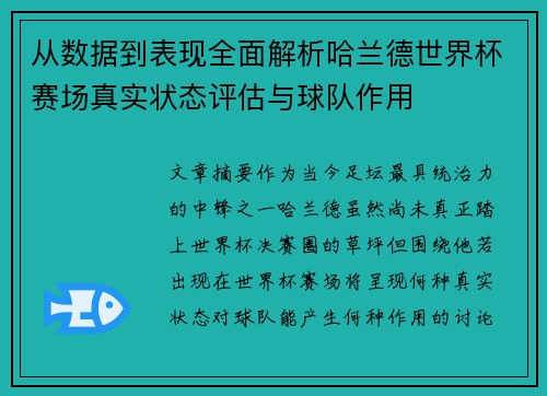 从数据到表现全面解析哈兰德世界杯赛场真实状态评估与球队作用 从数据到表现全面解析哈兰德世界杯赛场真实状态评估与球队作用